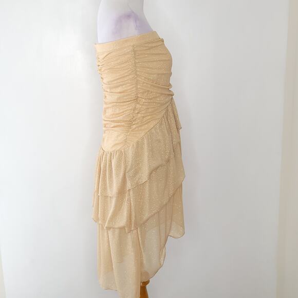 Majorelle Strapless Mini Dress Gold Sparkly Ruffle Tube Top Women XXS - Picture 2 of 12